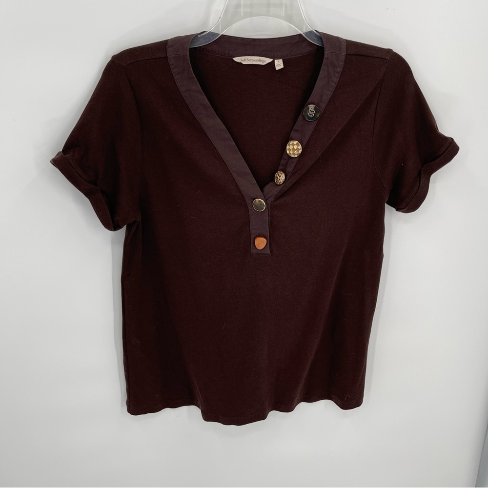 Soft Surroundings Dark Brown Blouse with Button Accents - Picture 6 of 7